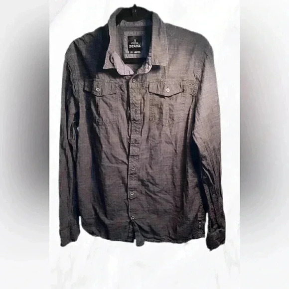 Prana charcoal grey casual long sleeve button down shirt L - Picture 2 of 4